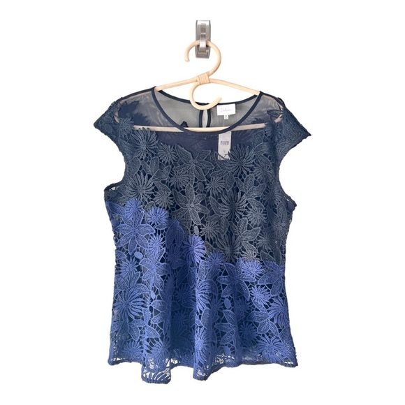 Deletta Garden Guise Mesh and Lace Top Blouse Black & Navy Occasion Top NEW - Picture 5 of 16